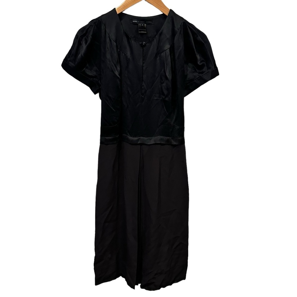 Marc by Marc Jacobs 100% Silk Black Dress pleated size 4 preppy designer retro